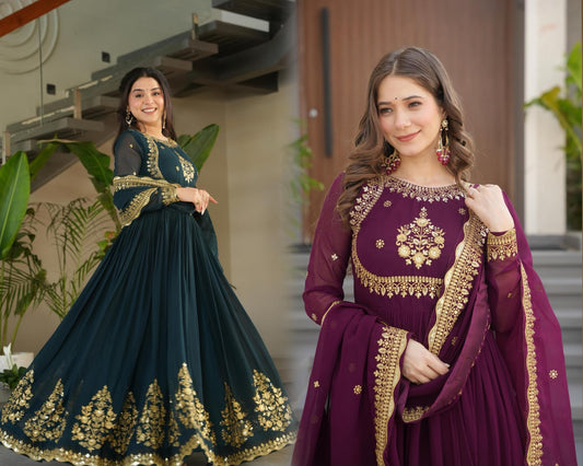 Honey Faux Blooming Georgette  Anarkali gown