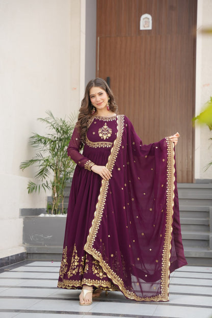 Honey Faux Blooming Georgette  Anarkali gown