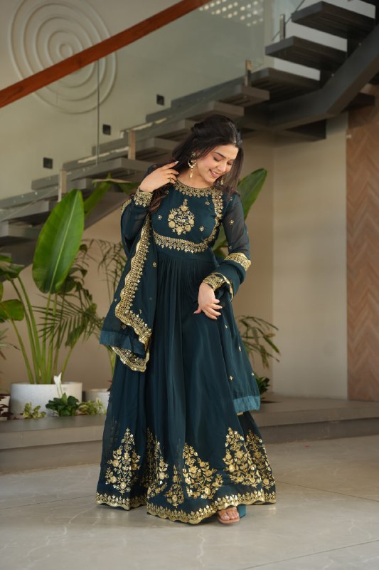 Honey Faux Blooming Georgette  Anarkali gown
