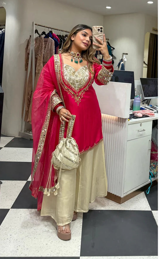 Noor-e-Zari Golden Blush Sharara Suit