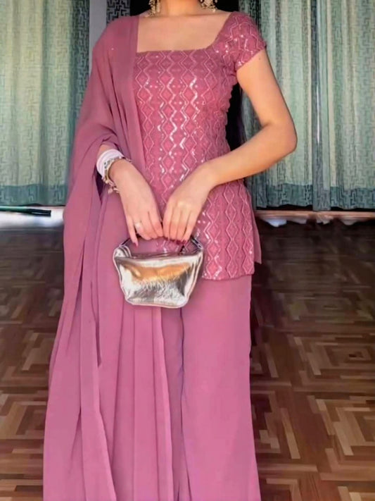 Zareen Mauve Retro Luxe Embroidered Suit Set