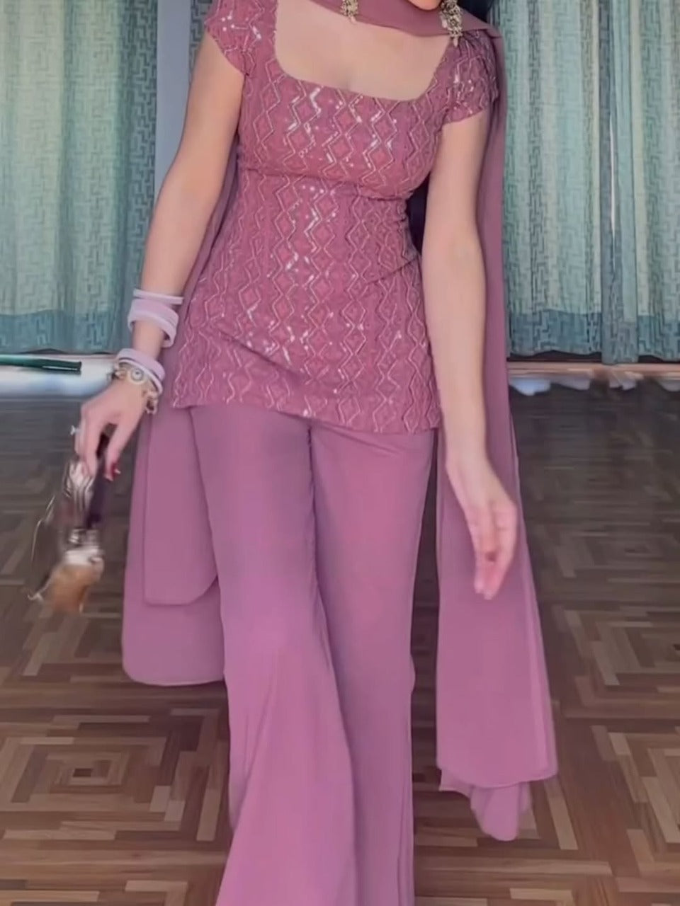 Zareen Mauve Retro Luxe Embroidered Suit Set