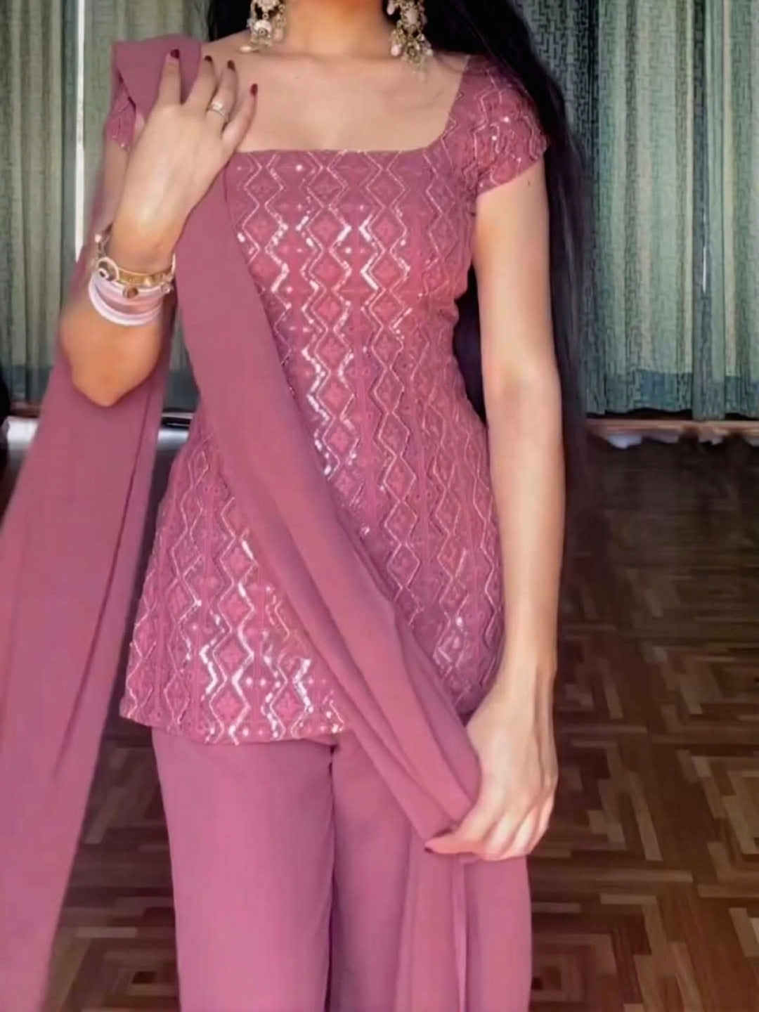 Zareen Mauve Retro Luxe Embroidered Suit Set