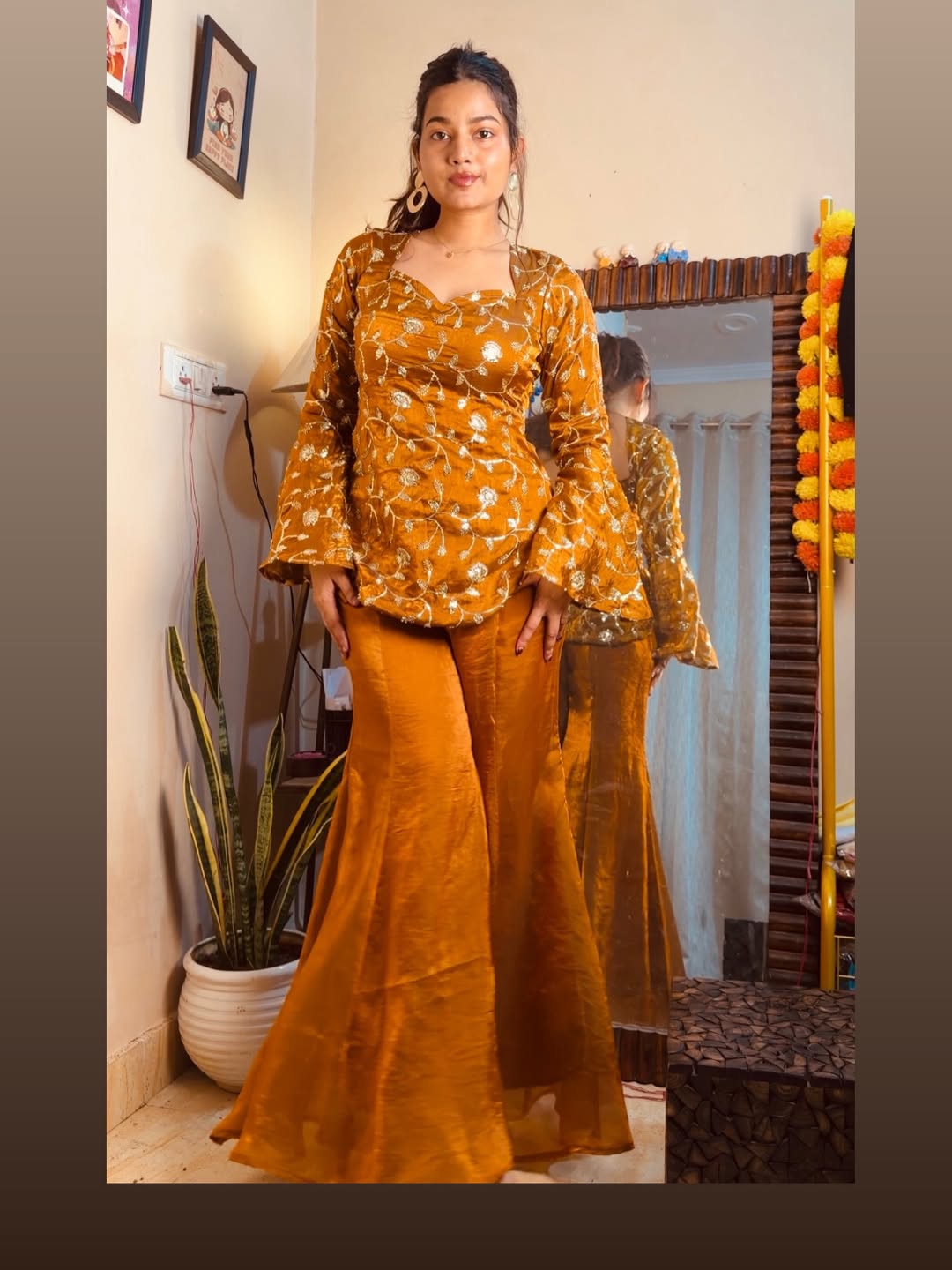 Aliza Ethnic Mustard Sharara Set