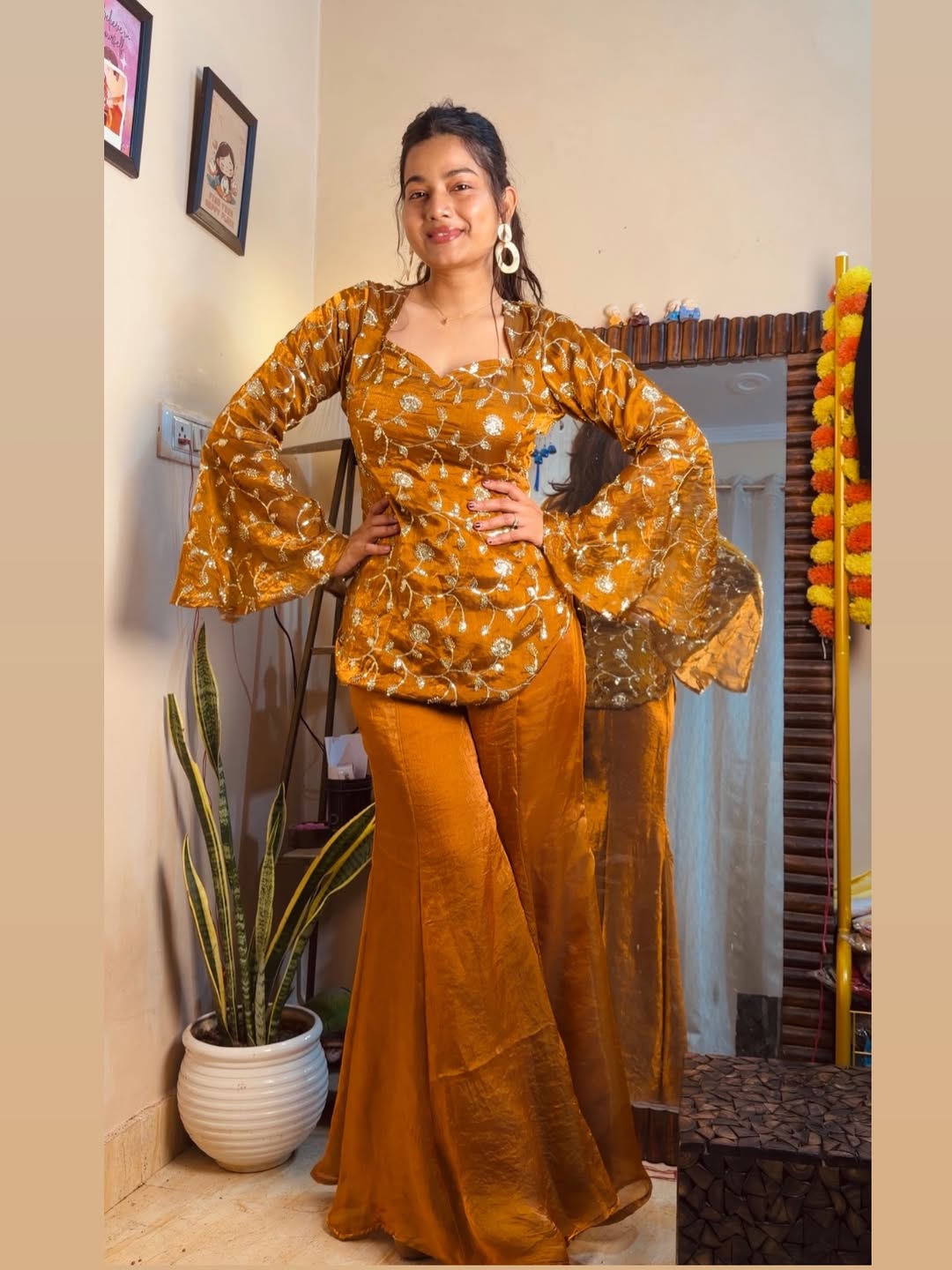 Aliza Ethnic Mustard Sharara Set