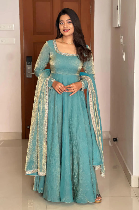Iraani  Teal Gold Anarkali set