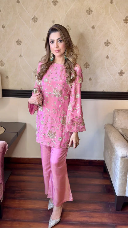 Roshnai Pink Designer Festive Embroidered Kurta Set
