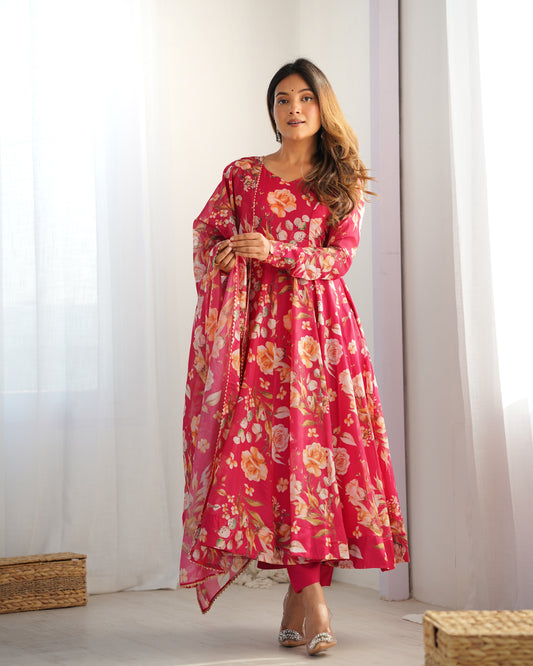 Reeva  Ready To Wear Soft Flowing Floral  Pretty Anarkali Set