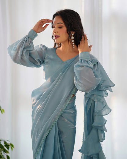 Sky Bluer With Premium Quality Jimmy Choo Organja Saree