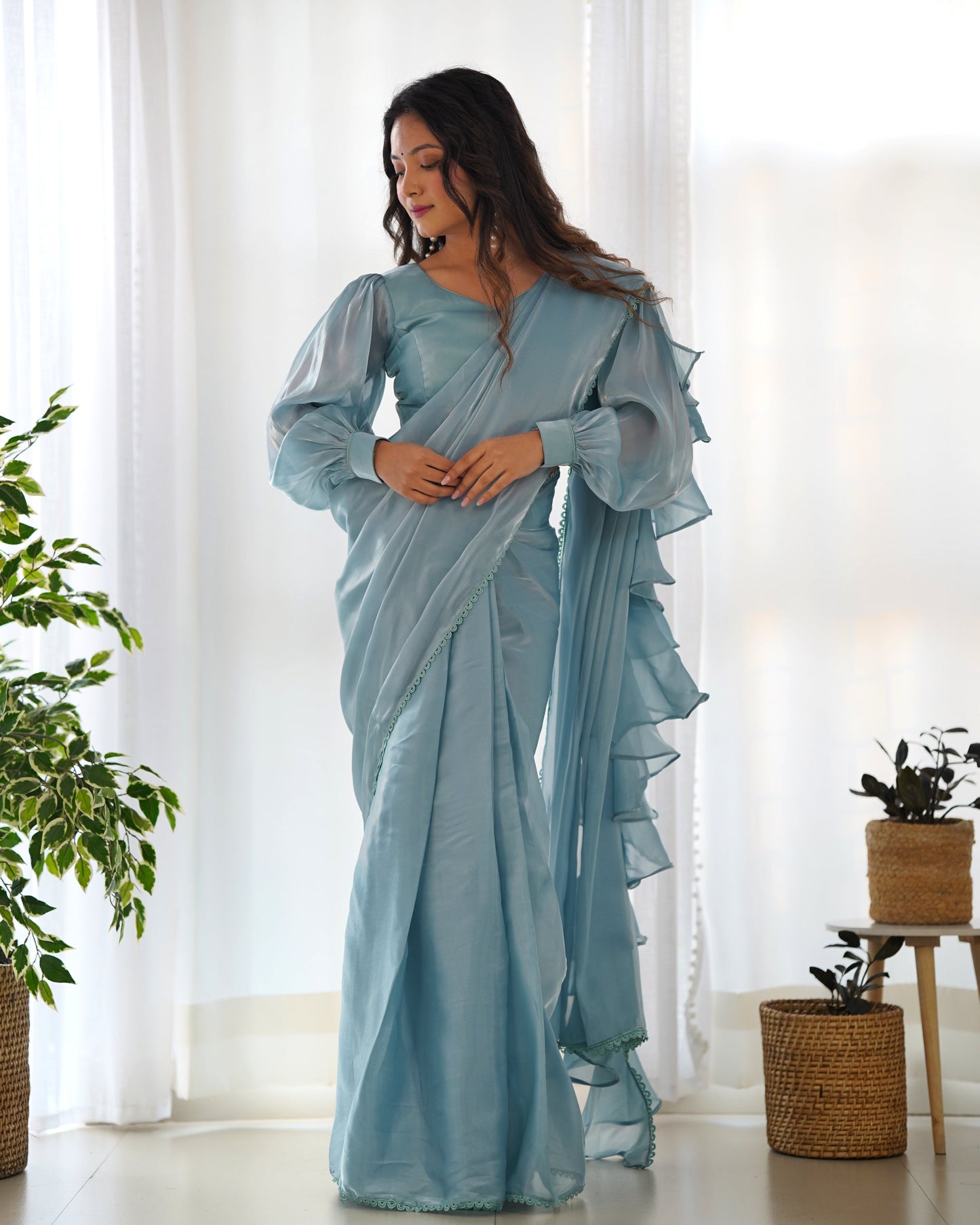 Sky Bluer With Premium Quality Jimmy Choo Organja Saree