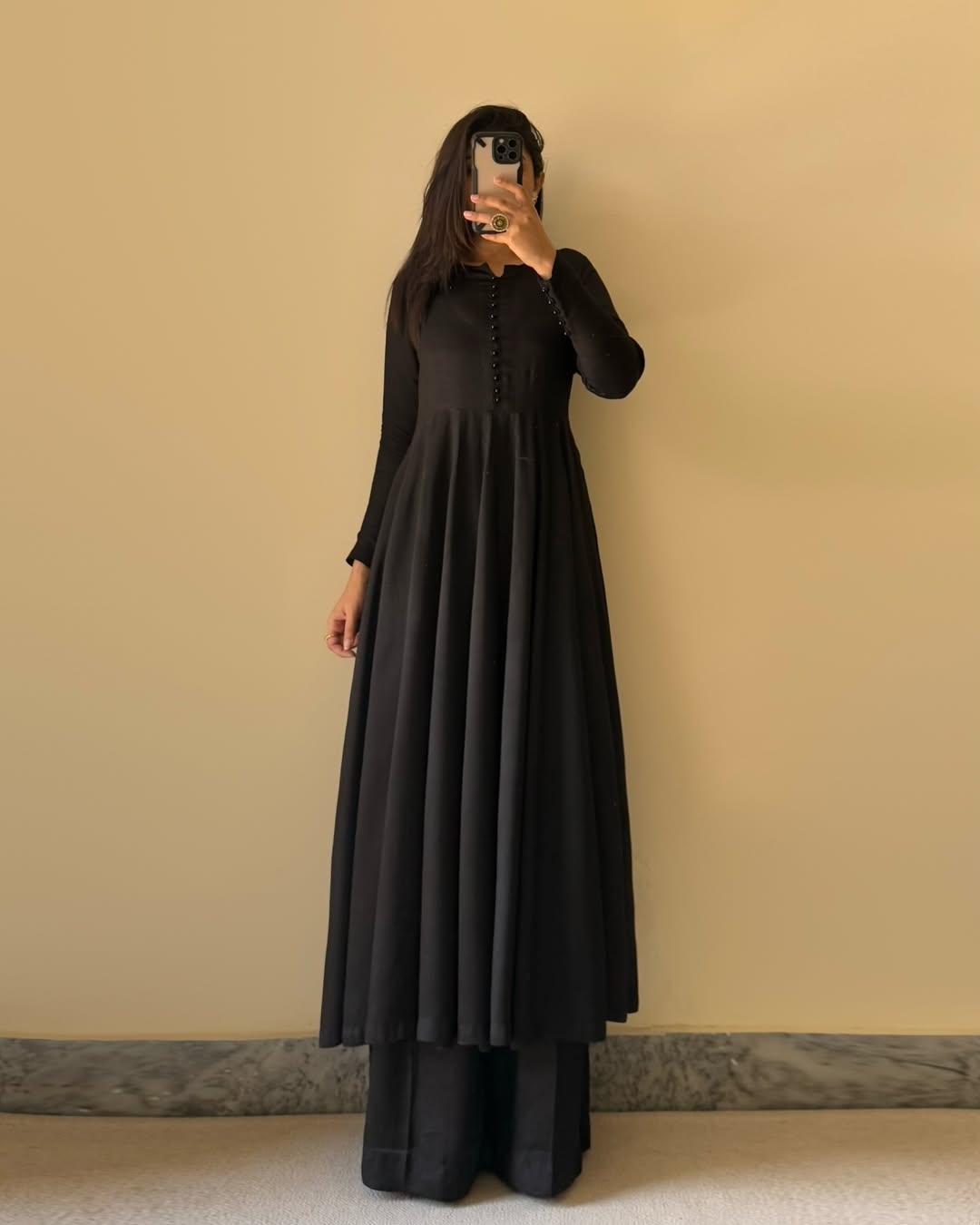 Kalamkari fox georgette black Anarkali suit set