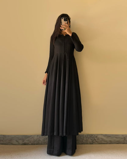 Kalamkari fox georgette black Anarkali suit set