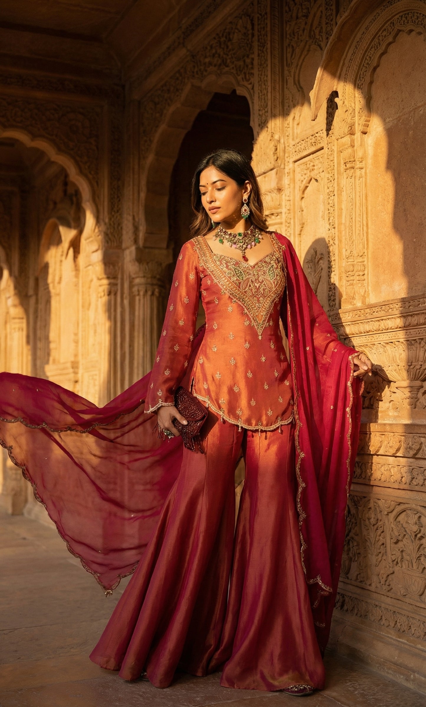 Ruby Desert Glow Ethnic Sharara Set