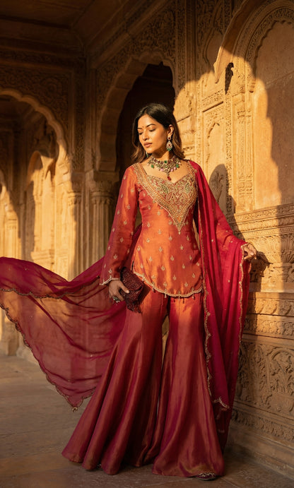 Ruby Desert Glow Ethnic Sharara Set