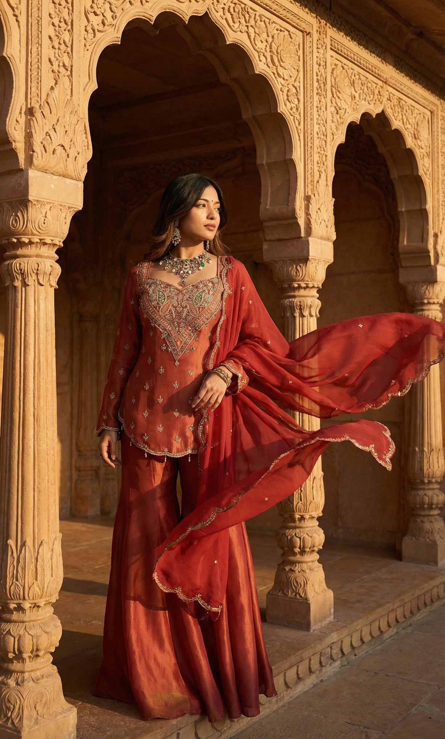 Ruby Desert Glow Ethnic Sharara Set