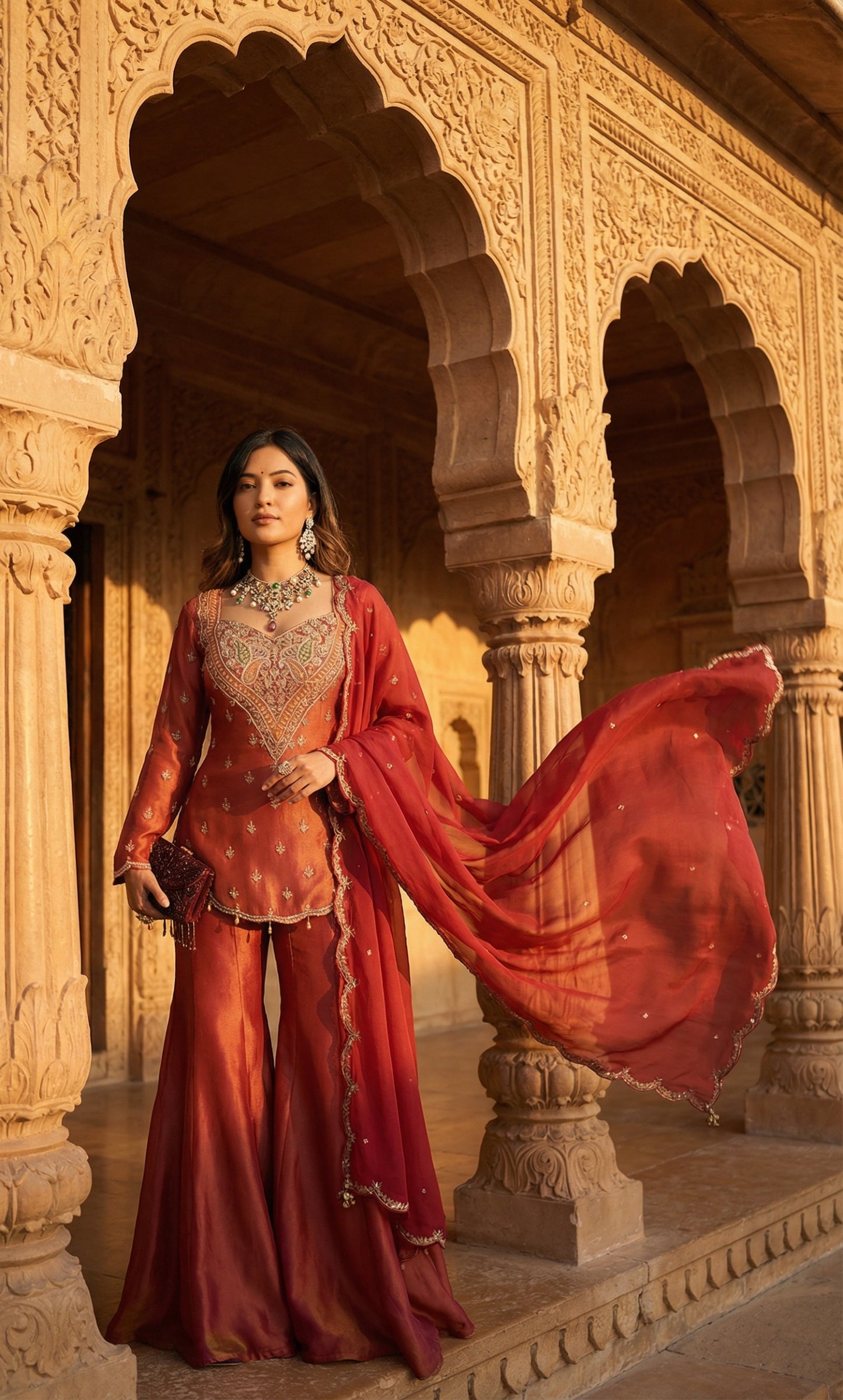 Ruby Desert Glow Ethnic Sharara Set