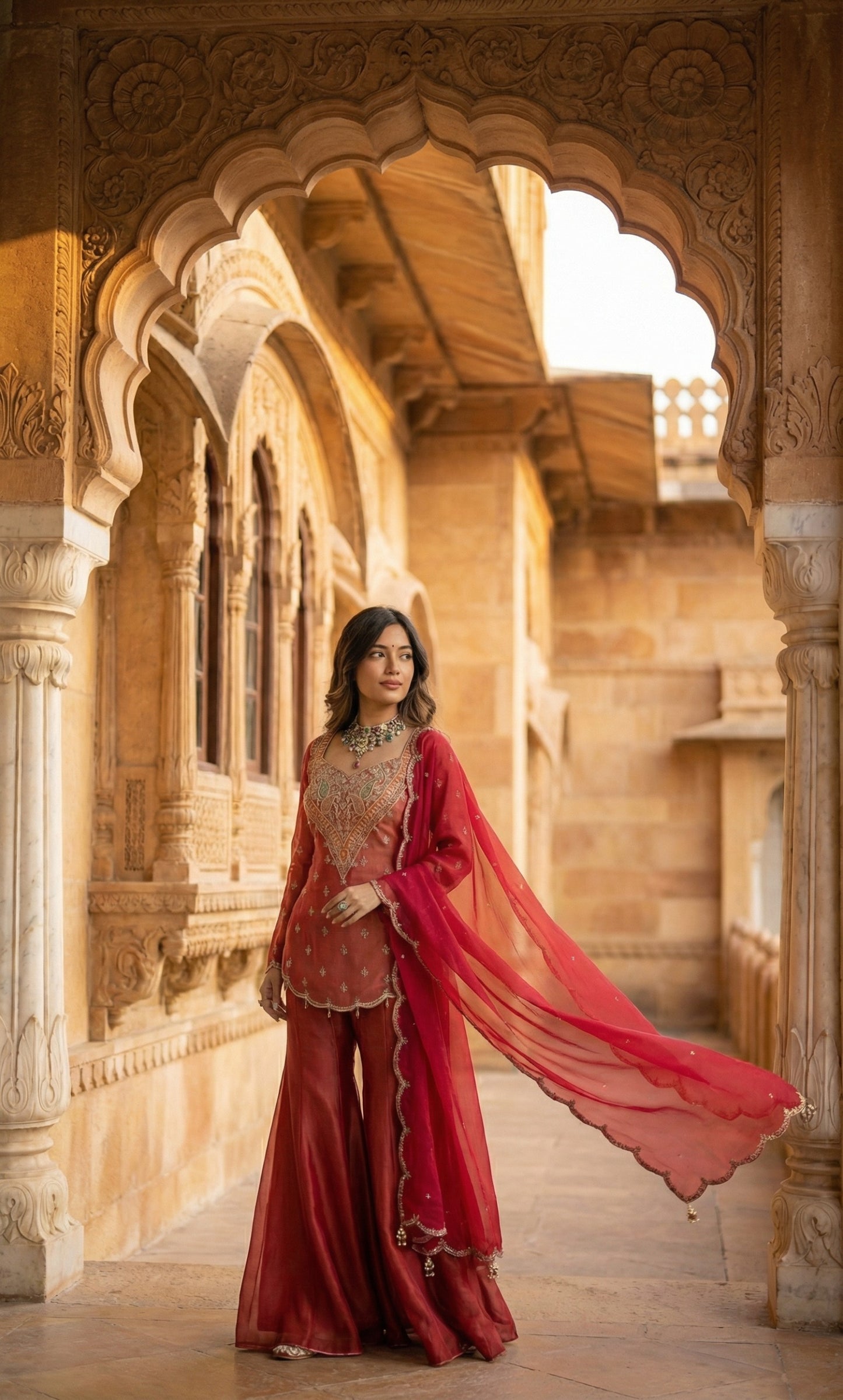 Ruby Desert Glow Ethnic Sharara Set