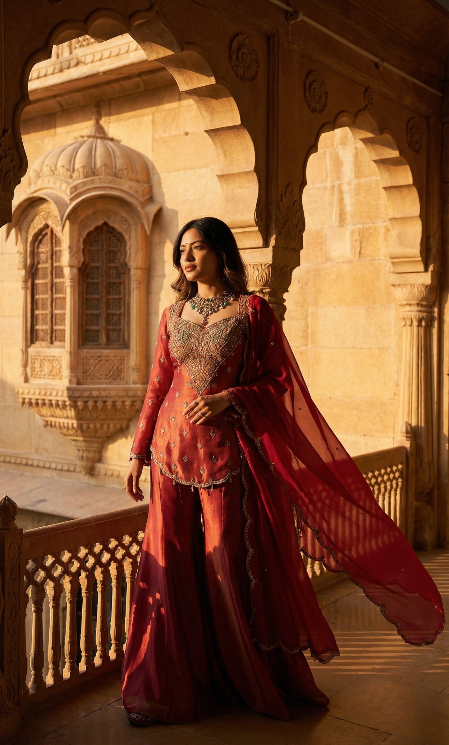 Ruby Desert Glow Ethnic Sharara Set