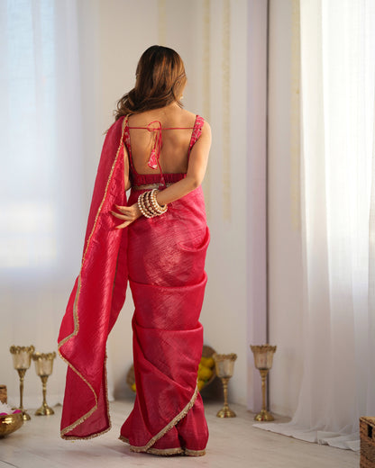 Elegant Pink Saree with Golden Border