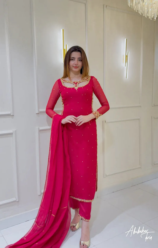 Ruby Long Hand Embellshed Kurta With Trouser And Dupataa