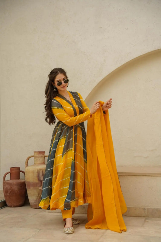 Nikita Mustard & Black Color Organza Suit Set