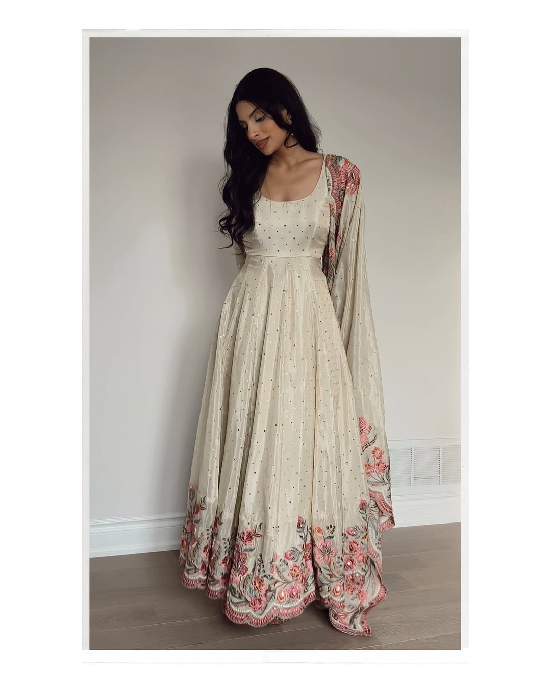 Ethereal Bloom Pure Chinon Silk Crafted Anarkali Gown