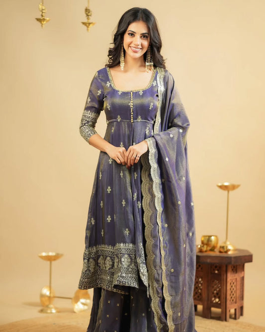 Aashna Pretty Grey cosmo Slit Anarkali with skirt Suit Set