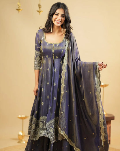 Aashna Pretty Grey cosmo Slit Anarkali with skirt Suit Set