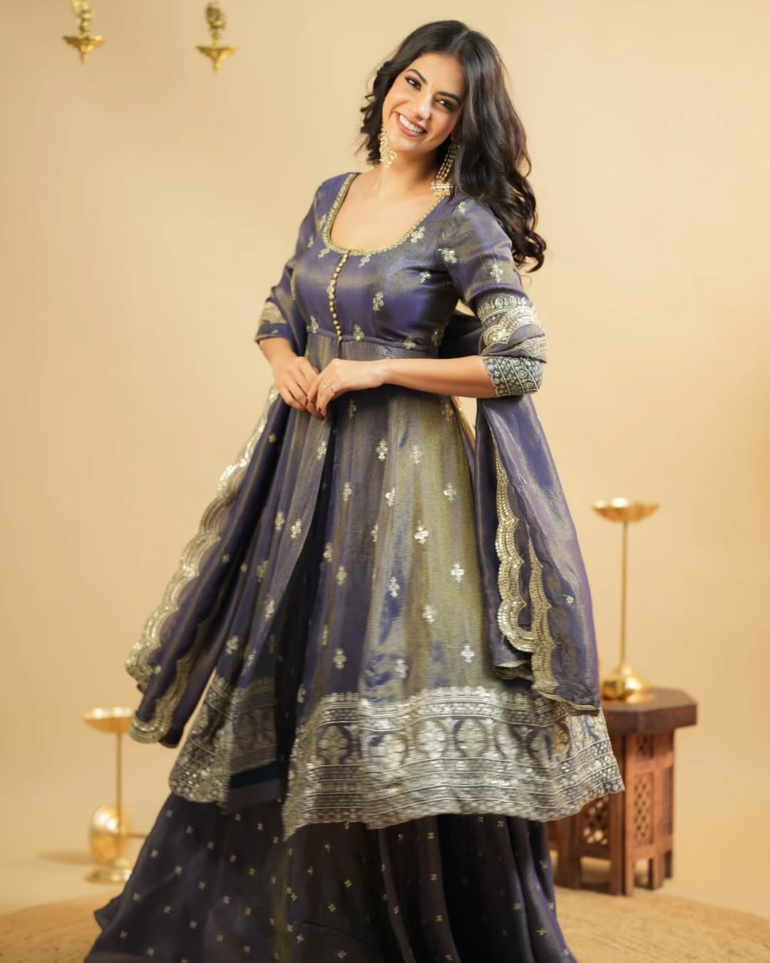 Aashna Pretty Grey cosmo Slit Anarkali with skirt Suit Set