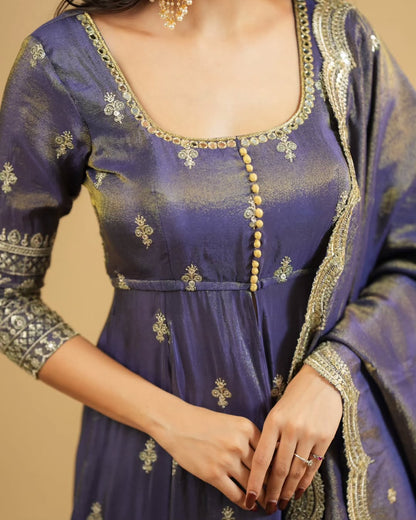Aashna Pretty Grey cosmo Slit Anarkali with skirt Suit Set