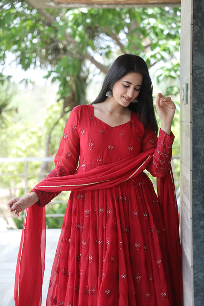Radhika Maroon Coloured Anarkali Suit Set