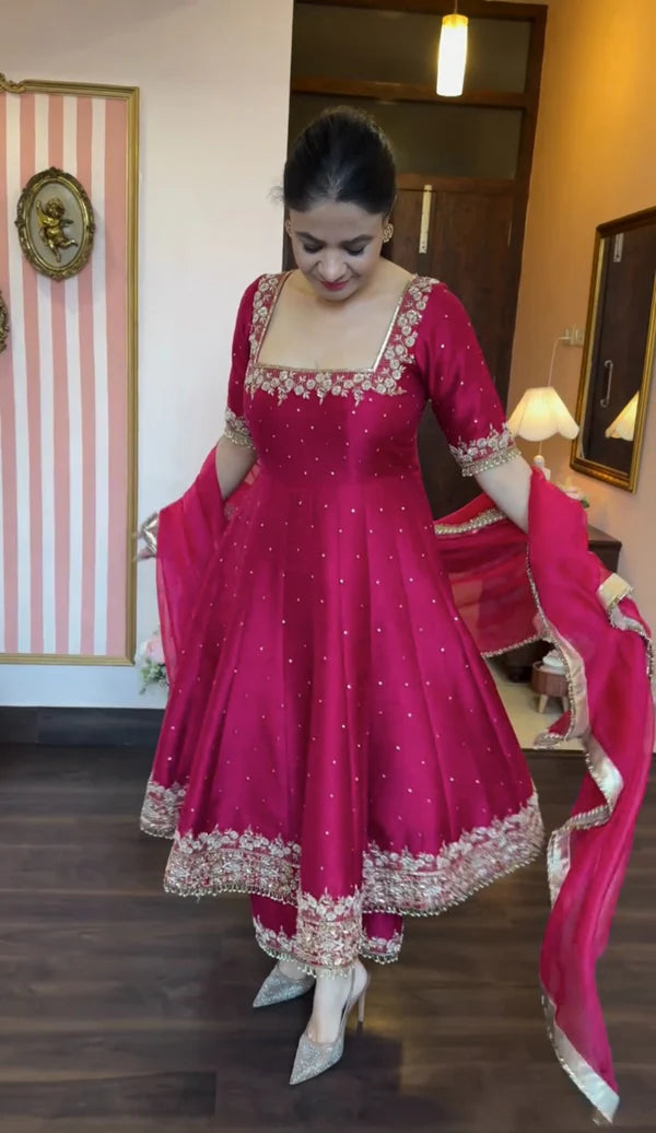 Prachi's Pink Havy Vichitra Silk Designer Suit Set