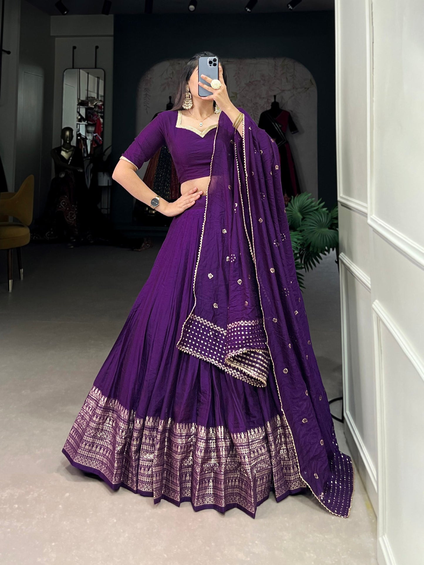 Palanquin Elegance Pure Chanderi Plain Lehenga Choli