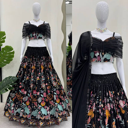 Noir New Black  Foux Georgette Lehenga Set