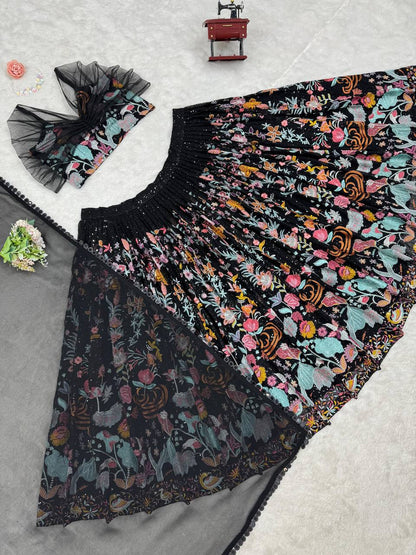Noir New Black  Foux Georgette Lehenga Set