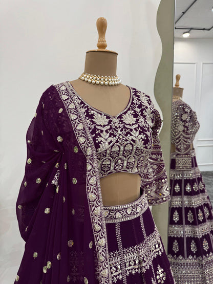 Niladri Brown Foux Gorgette  Lehenga Set
