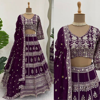 Niladri Brown Foux Gorgette  Lehenga Set