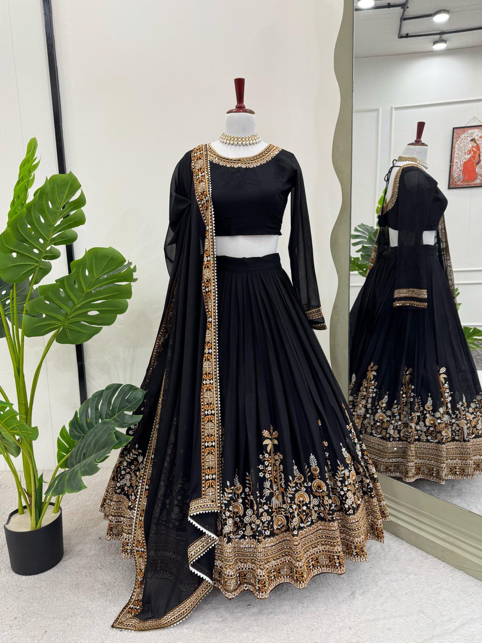 Siddhi Black Foux Gorgette  Lehenga Choli Set