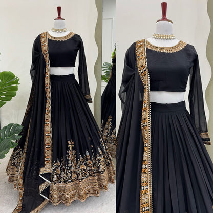 Siddhi Black Foux Gorgette  Lehenga Choli Set