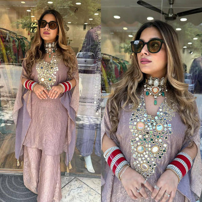 Iqra Designer Mirror Handwork Palazzo Kurta Set