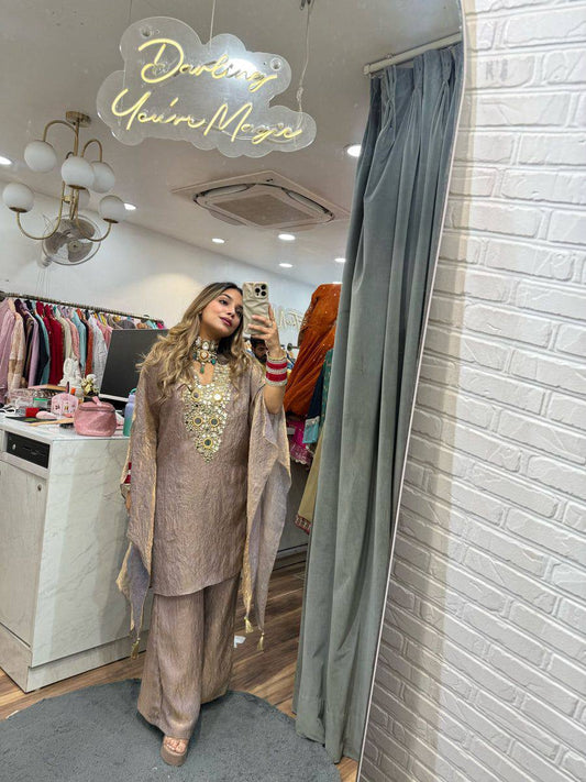 Iqra Designer Mirror Handwork Palazzo Kurta Set
