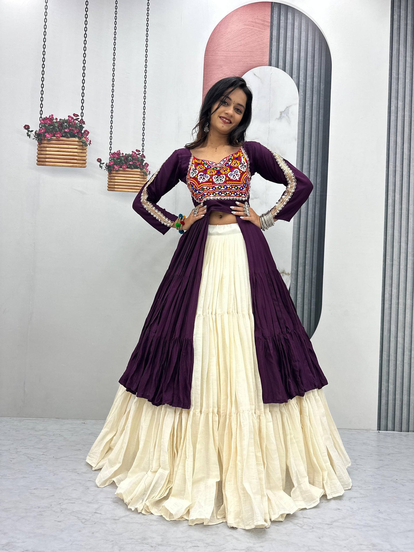 Prisha Real Mirror Work Gamathi Navratri Lehenga