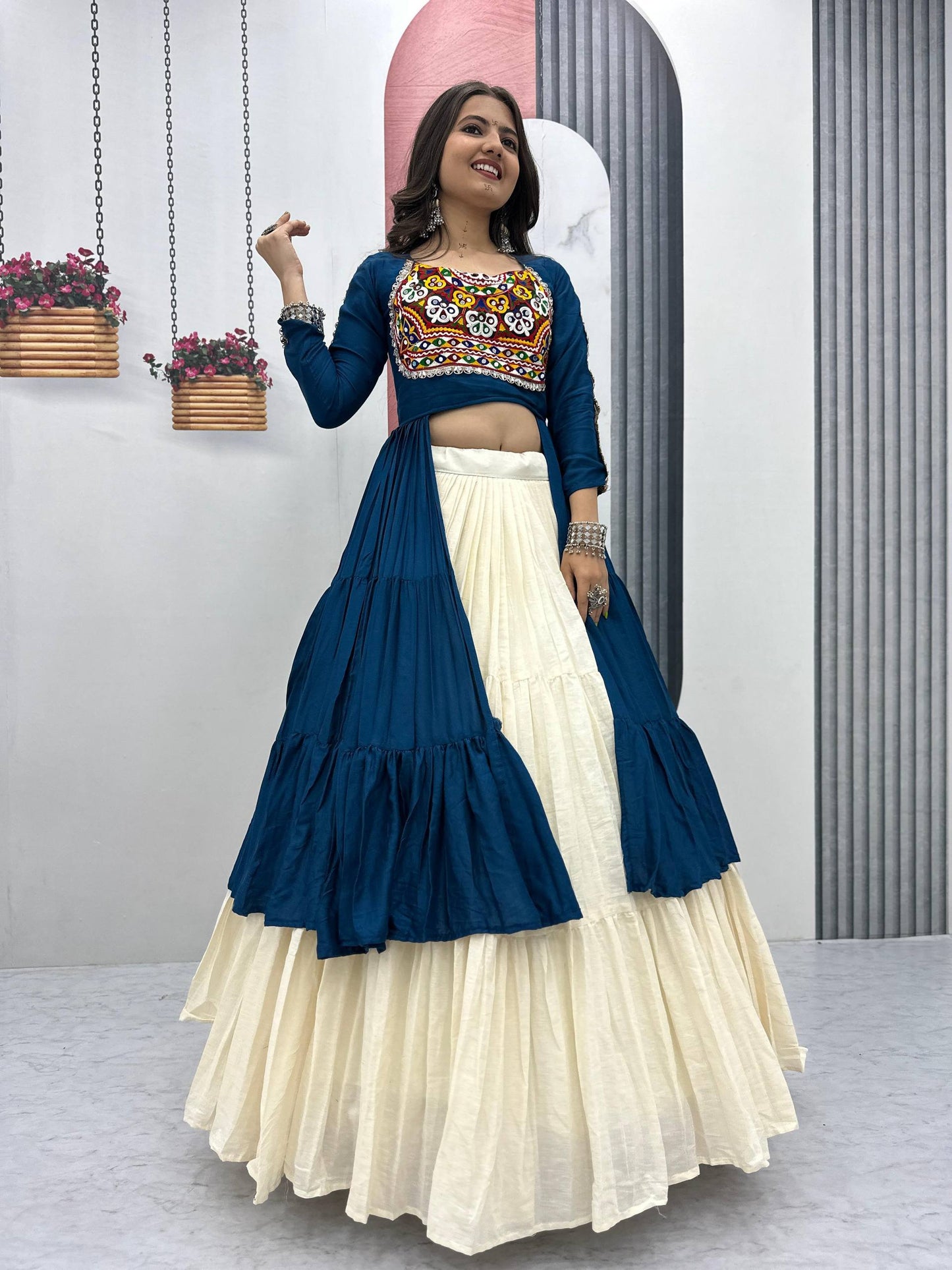 Prisha Real Mirror Work Gamathi Navratri Lehenga