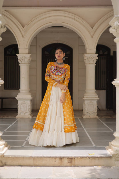 Reewa Bandhani kutchi patchework Lehenga