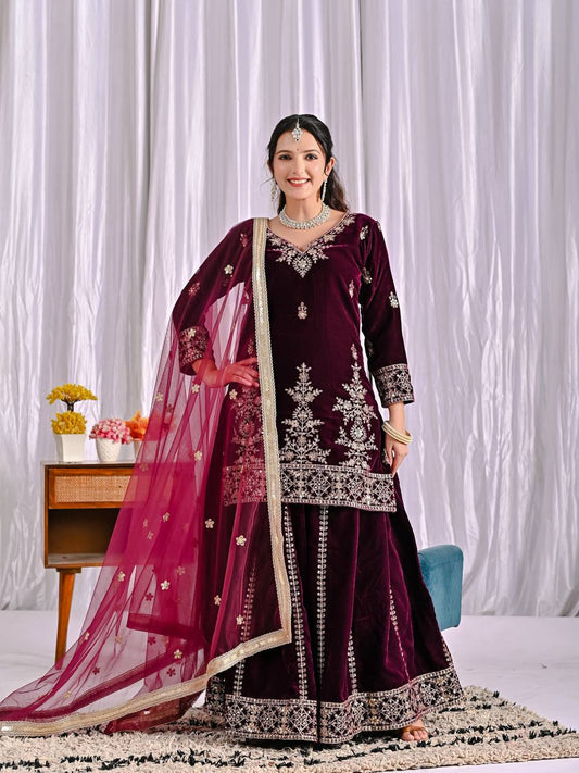 Mahira Viscous Velvet  Party Wear Sharara