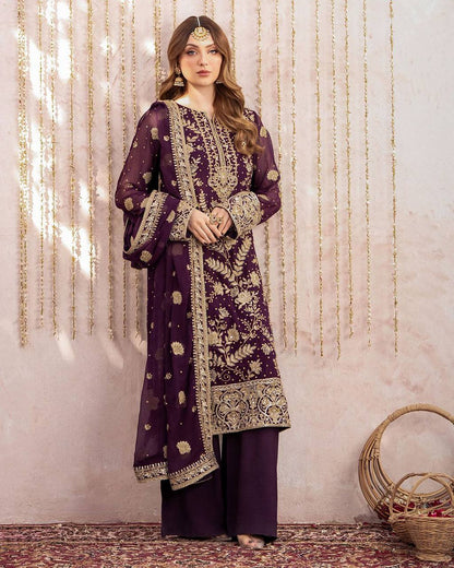 Noor-E-Zar Graceful Royal plum Embroidery Suit