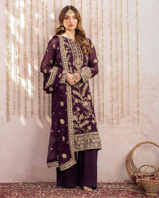 Noor-E-Zar Graceful Royal plum Embroidery Suit