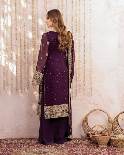 Noor-E-Zar Graceful Royal plum Embroidery Suit