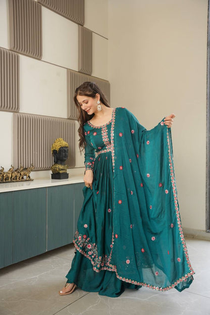 Miraya Floral Noha Crush Silk Designer Gown Set