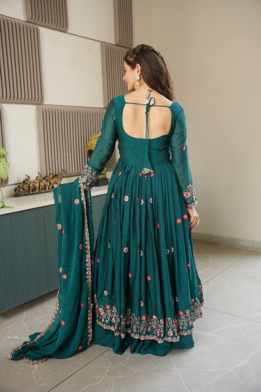 Miraya Floral Noha Crush Silk Designer Gown Set